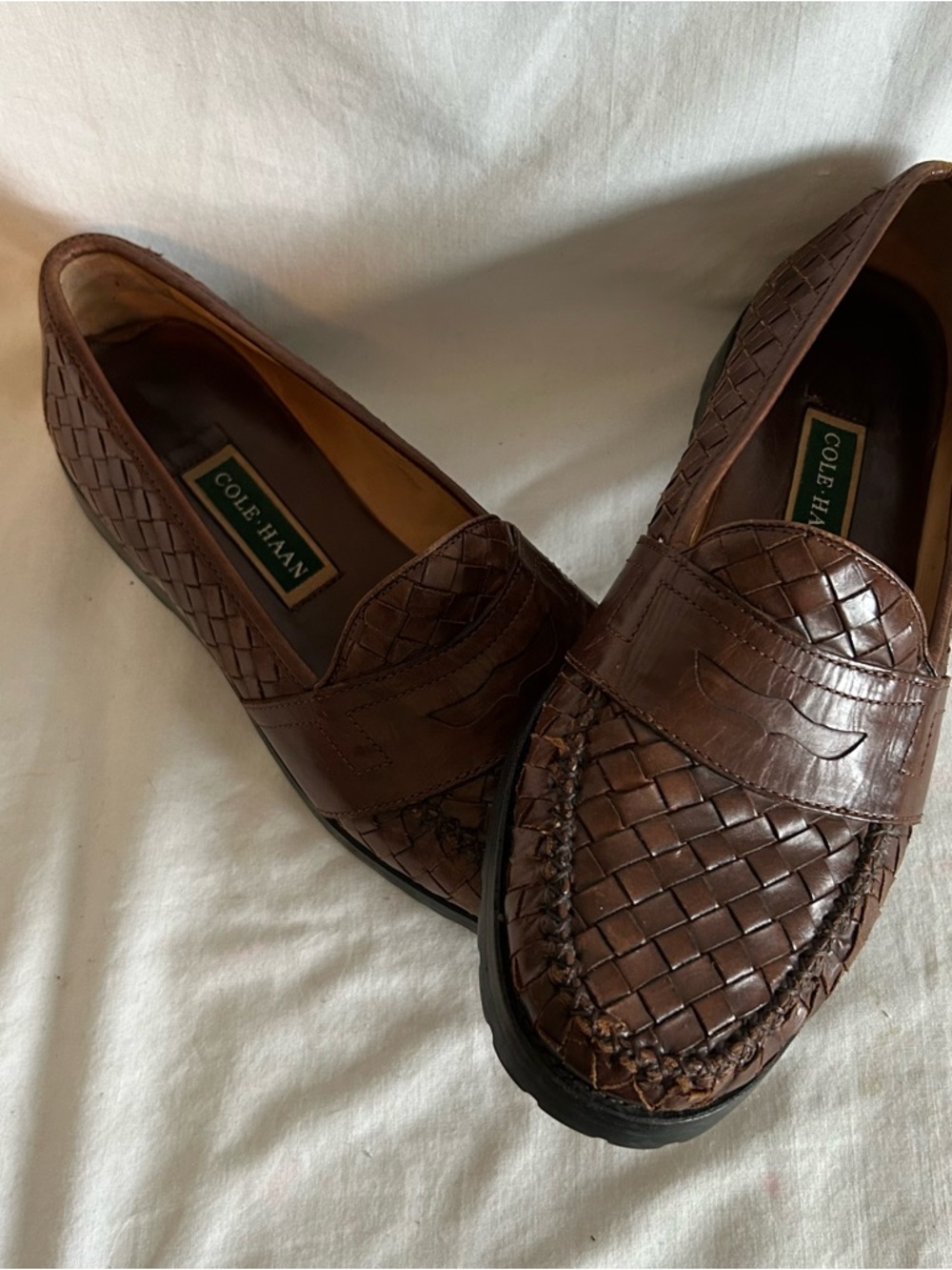 Bragano By COLE HAAN Woven Slip-On Brown Leather Loafers Timeless Size 10.5M - Picture 9 of 9